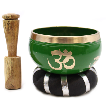 Coffret bol chantant arbre de vie vert avec coussin, maillet et pochette