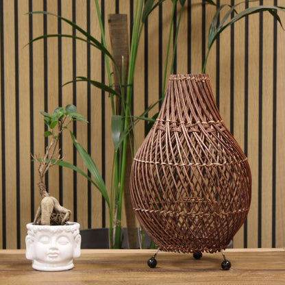 Lampe à Poser en Rotin Tressé – Brun Foncé, 40 cm