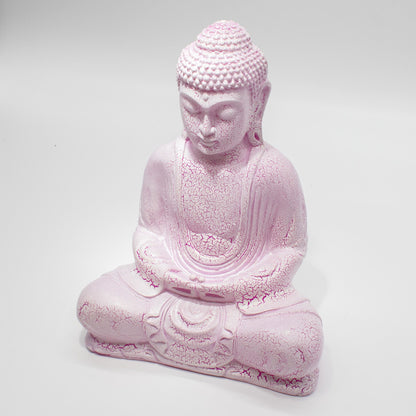 Lampe Bouddha en Méditation – Abat-jour Craquelé Rose, 31 cm