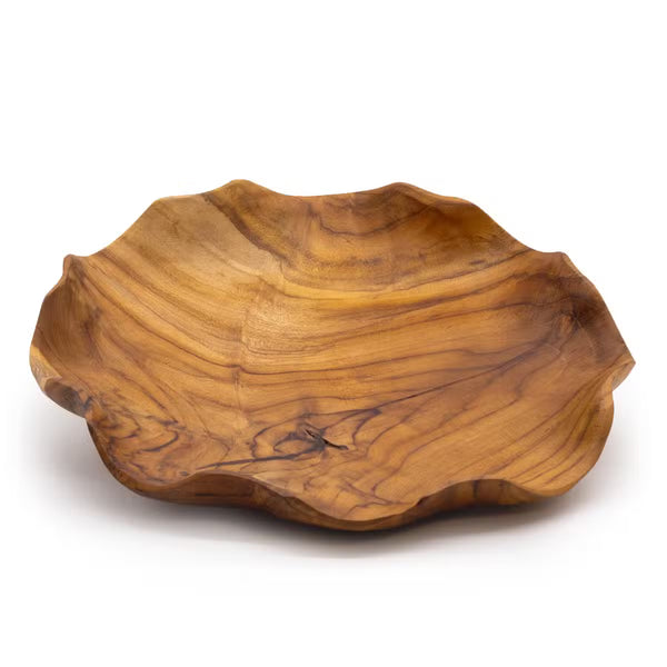 Coupe ronde en teck massif à bord ondulé, 28 cm