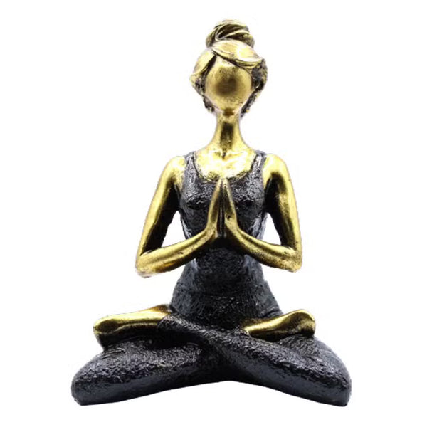 Statuette de femme en position du lotus, bronze et noir, 24 cm