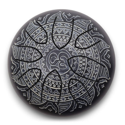 Détail de la gravure Om mandala dans l'acier