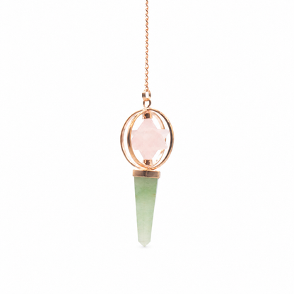 Pendule à étoile Merkaba tournante en cuivre, quartz rose et aventurine verte