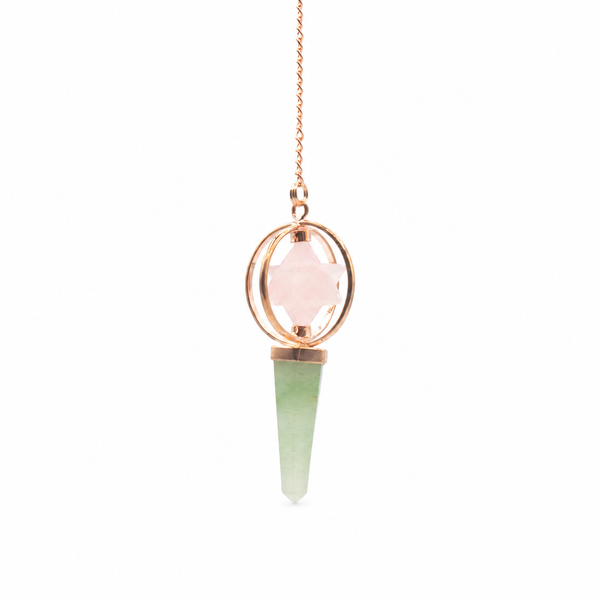 Pendule à étoile Merkaba tournante en cuivre, quartz rose et aventurine verte