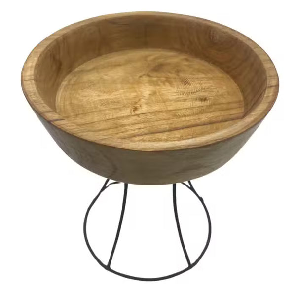 Bol en teck massif sur piètement en fer noir, 19 cm