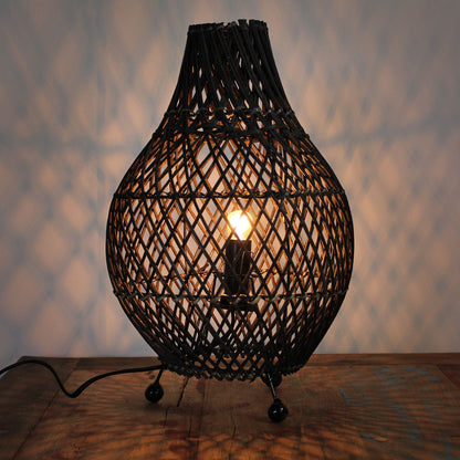 Lampe à Poser en Rotin Tressé – Brun Foncé, 40 cm
