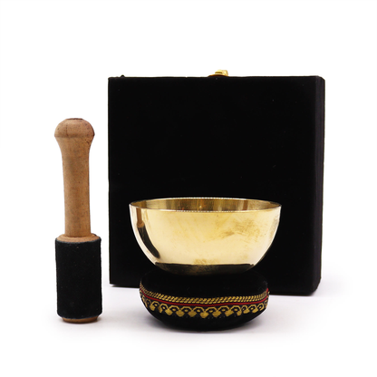 Coffret bol chantant en laiton 9 cm avec coussin et maillet