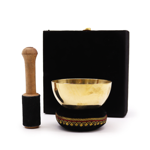 Coffret bol chantant en laiton 9 cm avec coussin et maillet