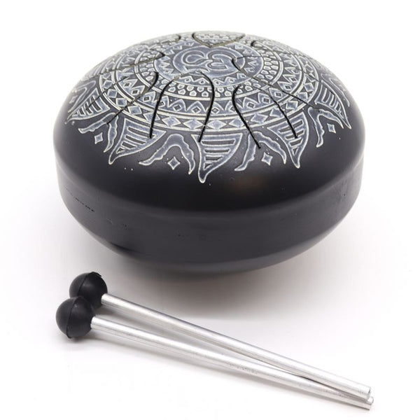 Grand tongue drum en acier gravé 16 cm Om mandala