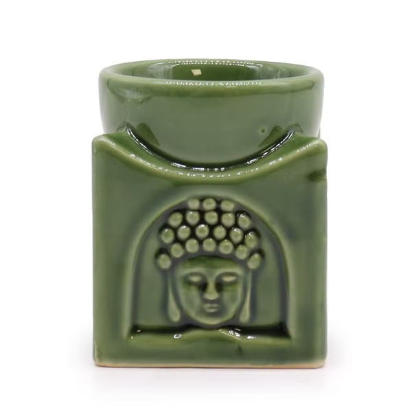 Brûle-parfum carré au Bouddha en relief, émail jade foncé