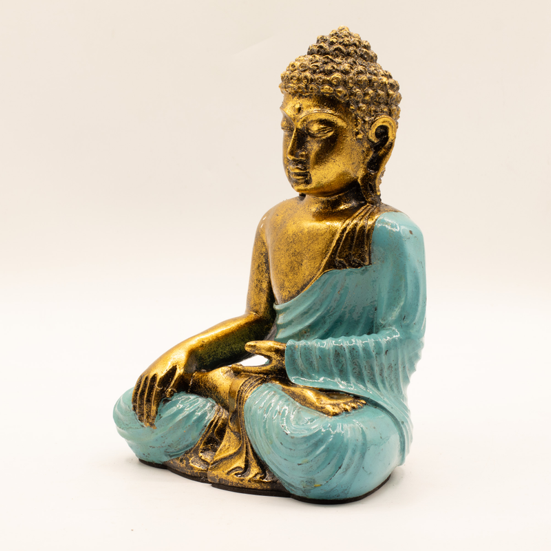 Bouddha turquoise et or, détail de la patine
