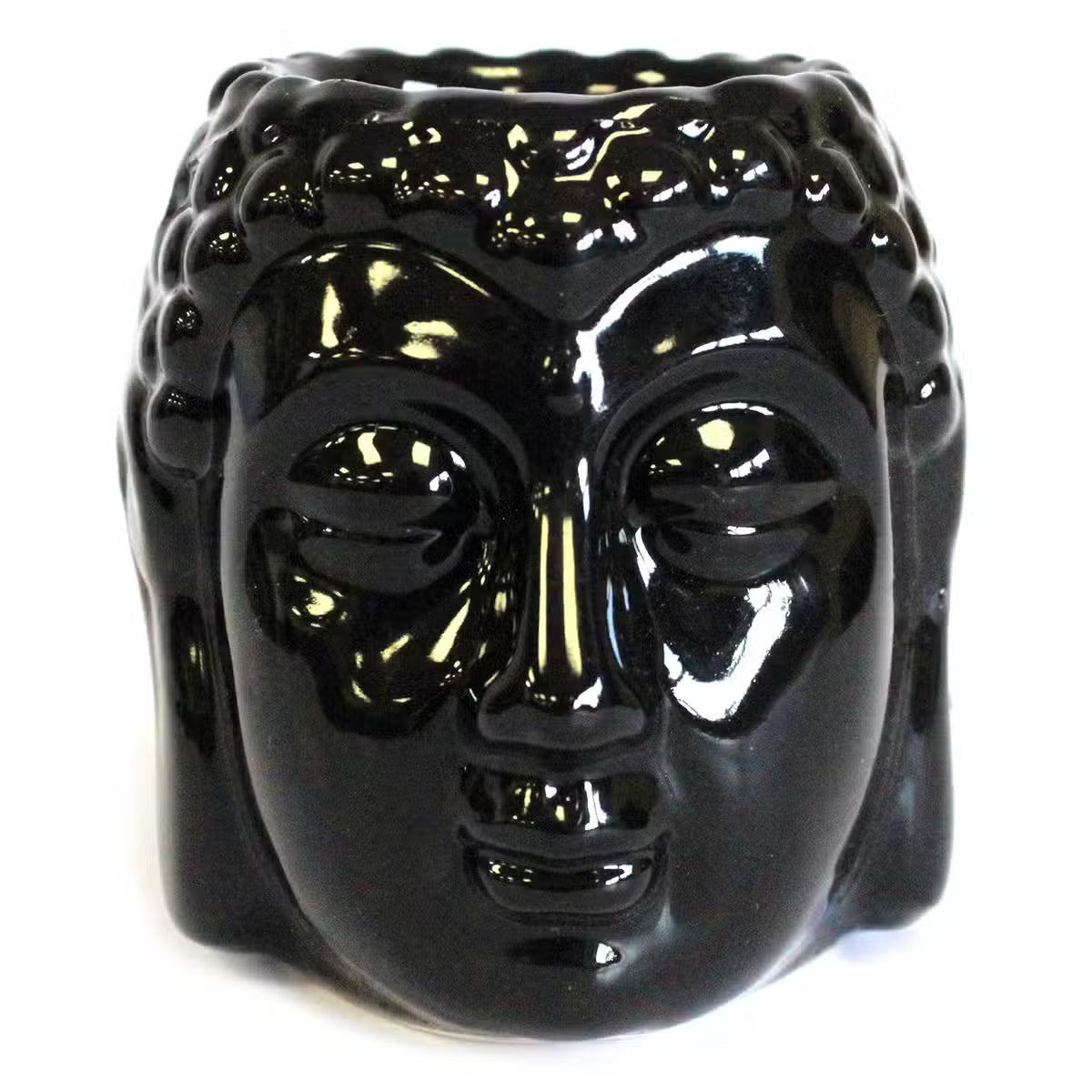 Brûle-parfum tête de Bouddha en céramique émaillée noire