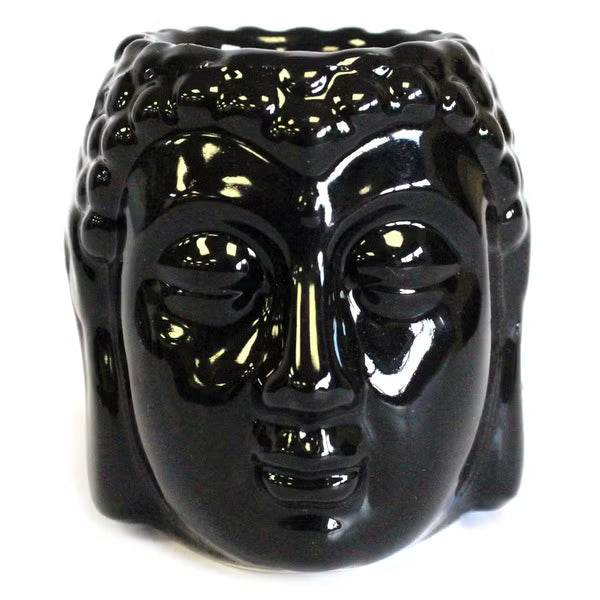 Brûle-parfum tête de Bouddha en céramique émaillée noire