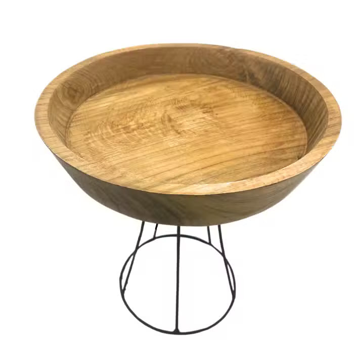 Grand bol en teck massif sur piètement en fer noir, 25 cm