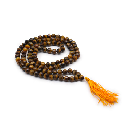 Mala de 108 perles d'œil de tigre aux stries dorées