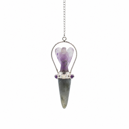 Pendule ange en labradorite et améthyste avec bande des sept chakras