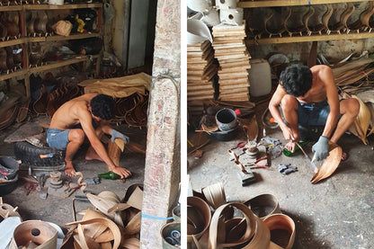 Lampe à Poser en Feuille de Cocotier – Torsade Chocolat, Fait Main à Bali