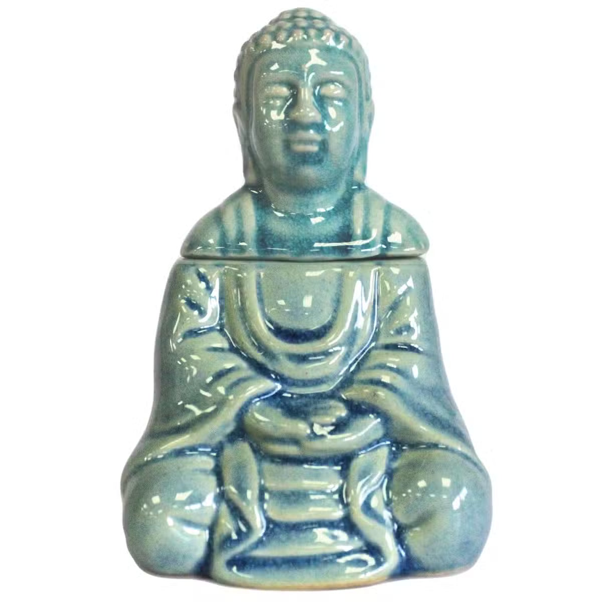 Brûle-parfum Bouddha assis en céramique émaillée bleu céladon