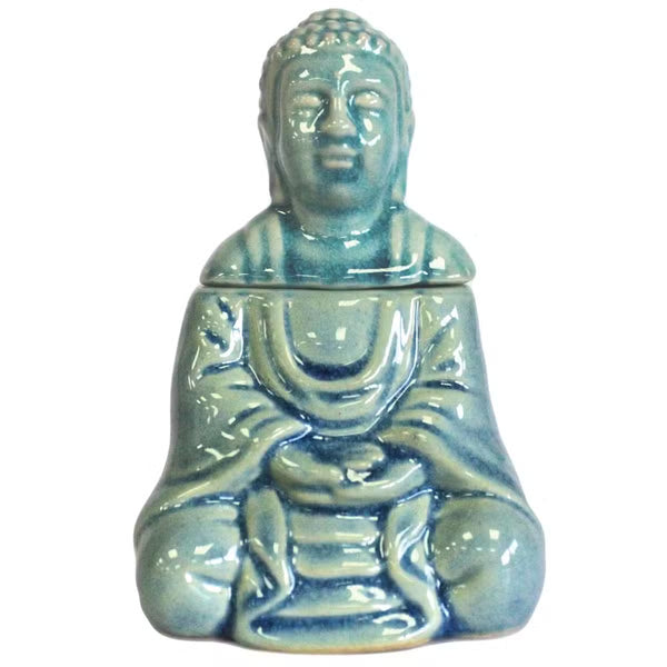 Brûle-parfum Bouddha assis en céramique émaillée bleu céladon