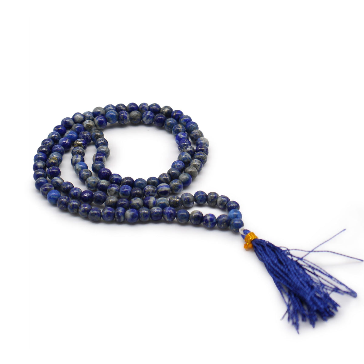Mala de 108 perles de lapis-lazuli bleu profond avec pompon
