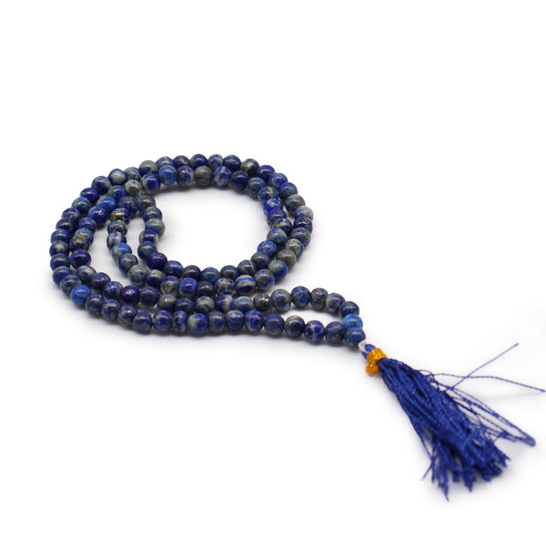 Mala de 108 perles de lapis-lazuli bleu profond avec pompon