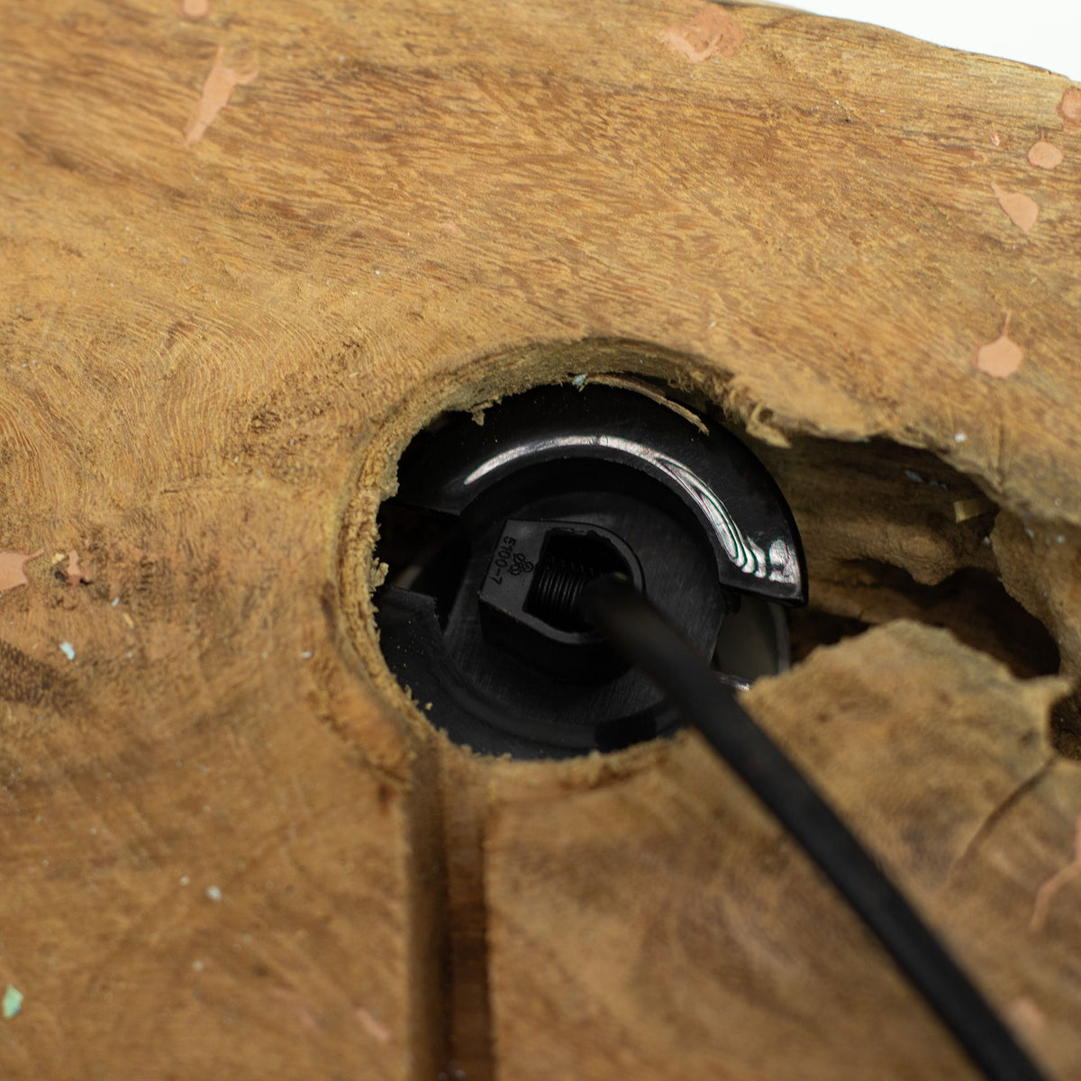 Lampe en Bois Flotté Demi-Lune – Abat-jour Verre Craquelé Gris