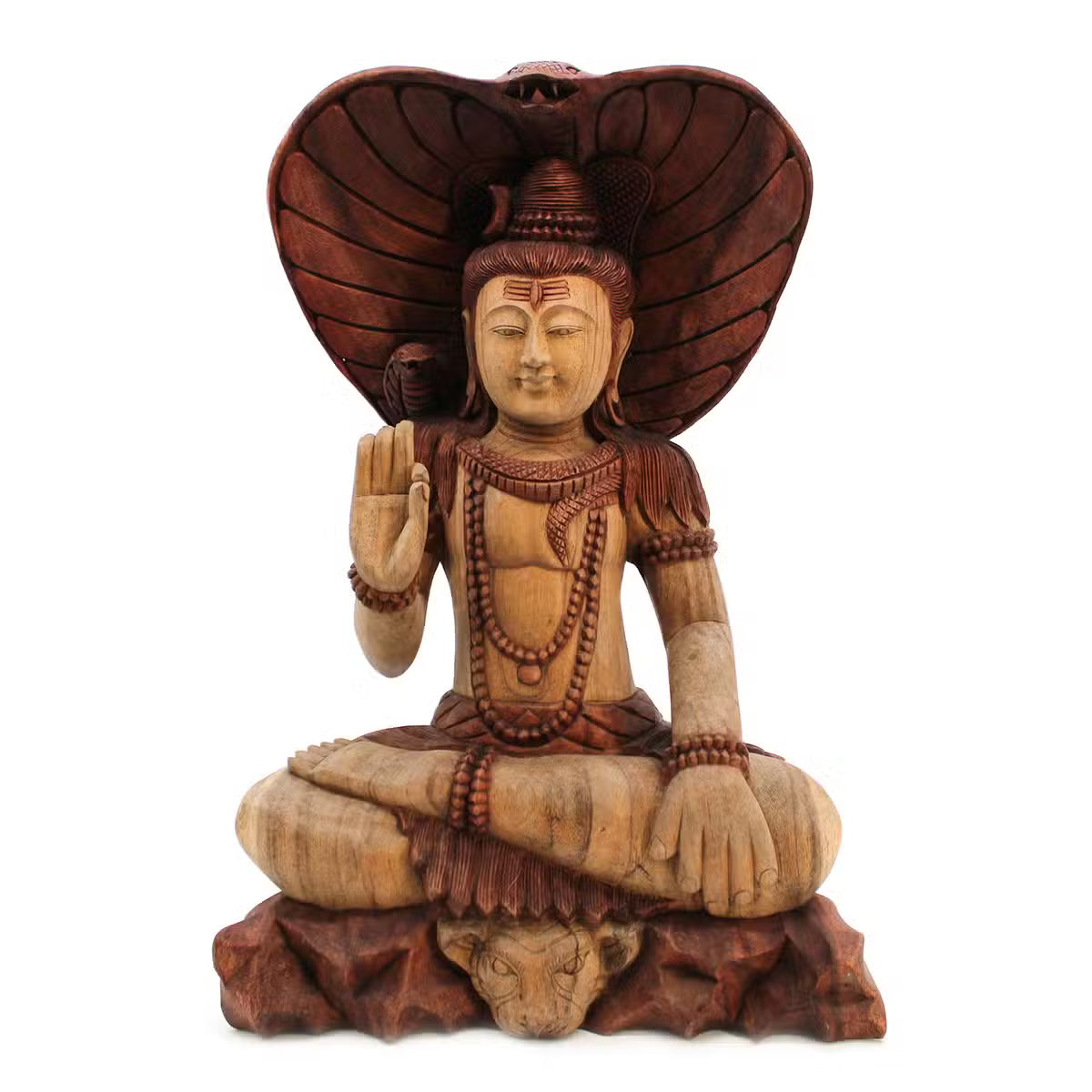 Statue de Shiva sous le capuchon du cobra en bois de suar, 50 cm