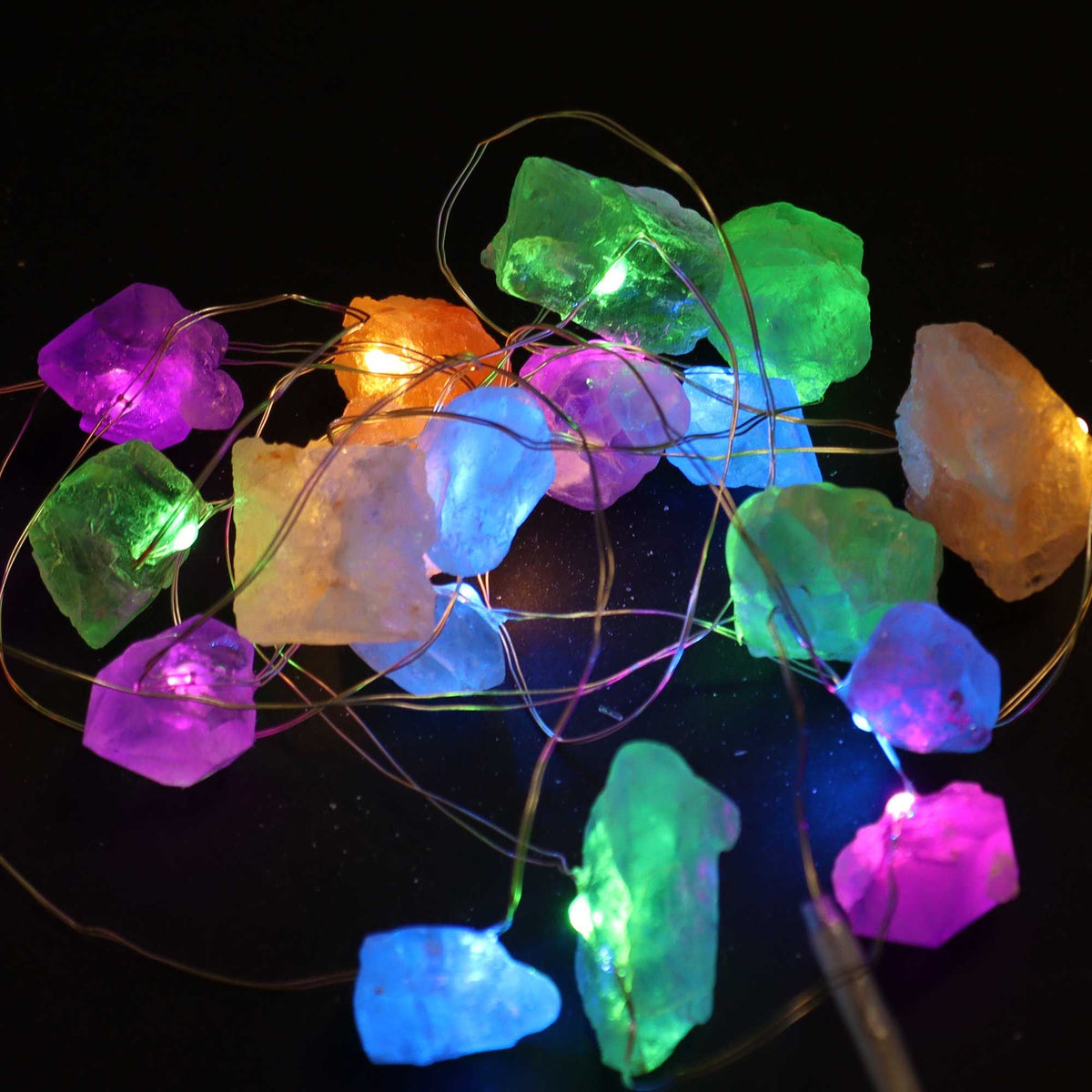 Guirlande Lumineuse Multi-Pierres – Sept Minéraux Naturels, 2,27 m USB