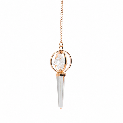 Pendule à étoile Merkaba tournante en armature cuivre, cristal de roche