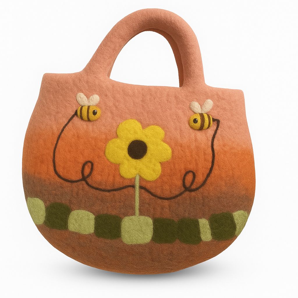 Sac en Feutre Tournesols & Abeilles – Feutré à l'Eau, 35 × 27 cm