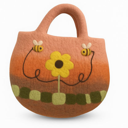 Sac en Feutre Tournesols & Abeilles – Feutré à l'Eau, 35 × 27 cm