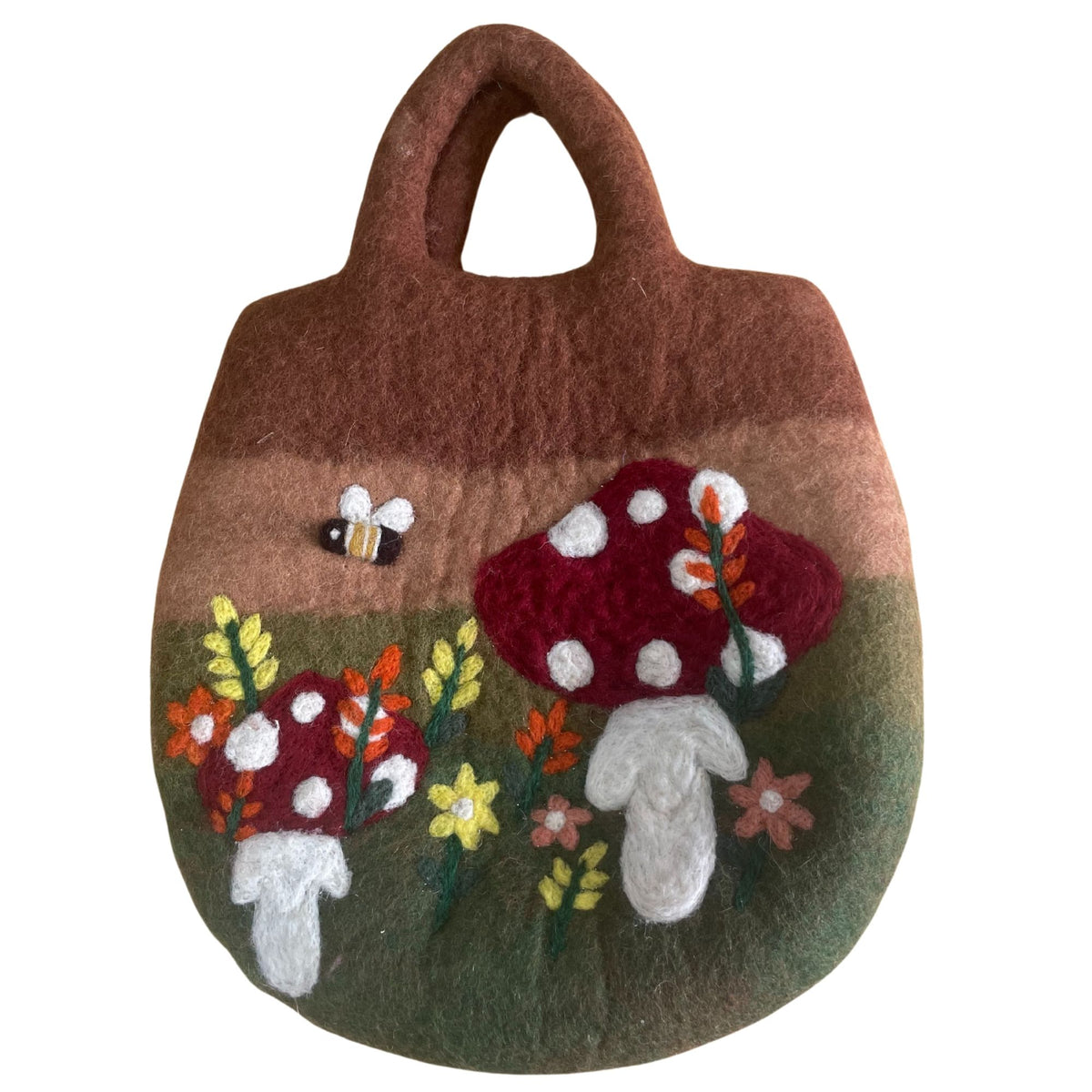 Sac en Feutre Jardin de Champignons – Feutré à l'Eau, 35 × 27 cm