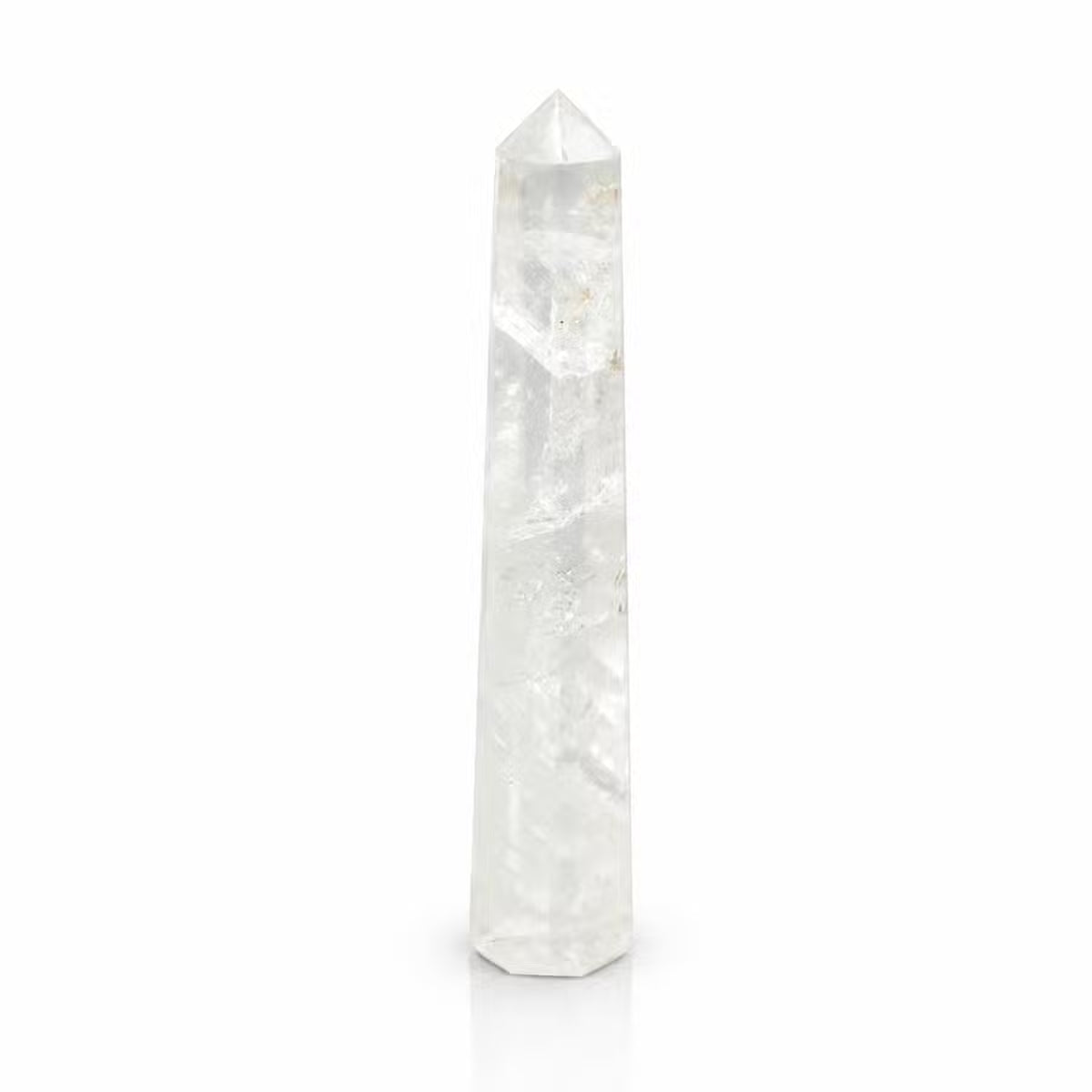 Grand obélisque en cristal de roche taillé à six faces, 17 cm
