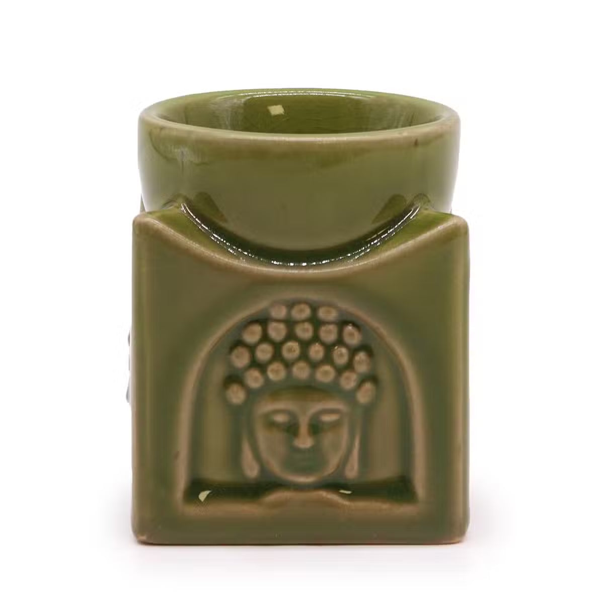 Brûle-parfum carré au Bouddha en relief, émail jade clair