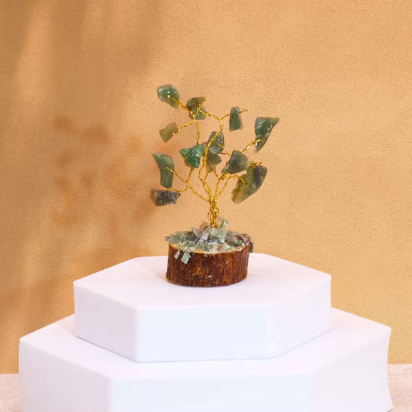 Mini arbre d'aventurine verte sur socle en bois, 15 pierres