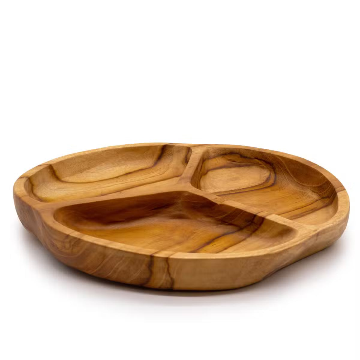 Plat rond en teck massif à trois compartiments, 30 cm