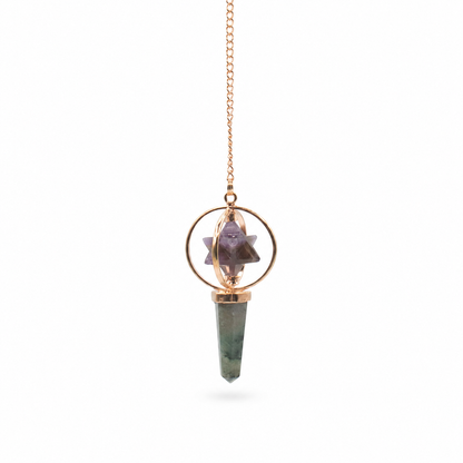 Pendule à étoile Merkaba tournante en cuivre, améthyste et labradorite