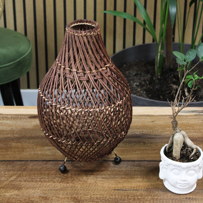Lampe à Poser en Rotin Tressé – Brun Foncé, 40 cm