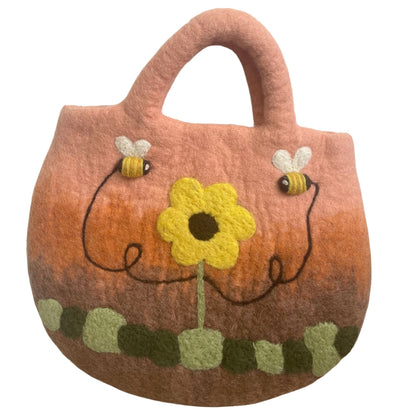 Sac en Feutre Tournesols & Abeilles – Feutré à l'Eau, 35 × 27 cm