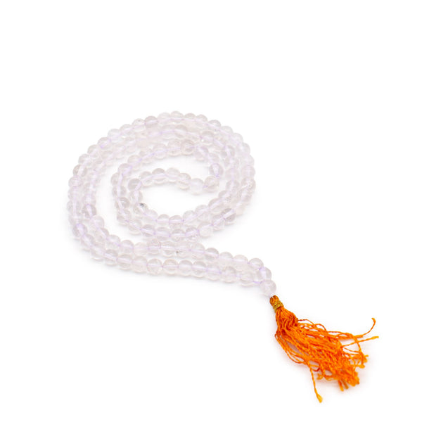 Mala de 108 perles de cristal de roche translucide avec pompon