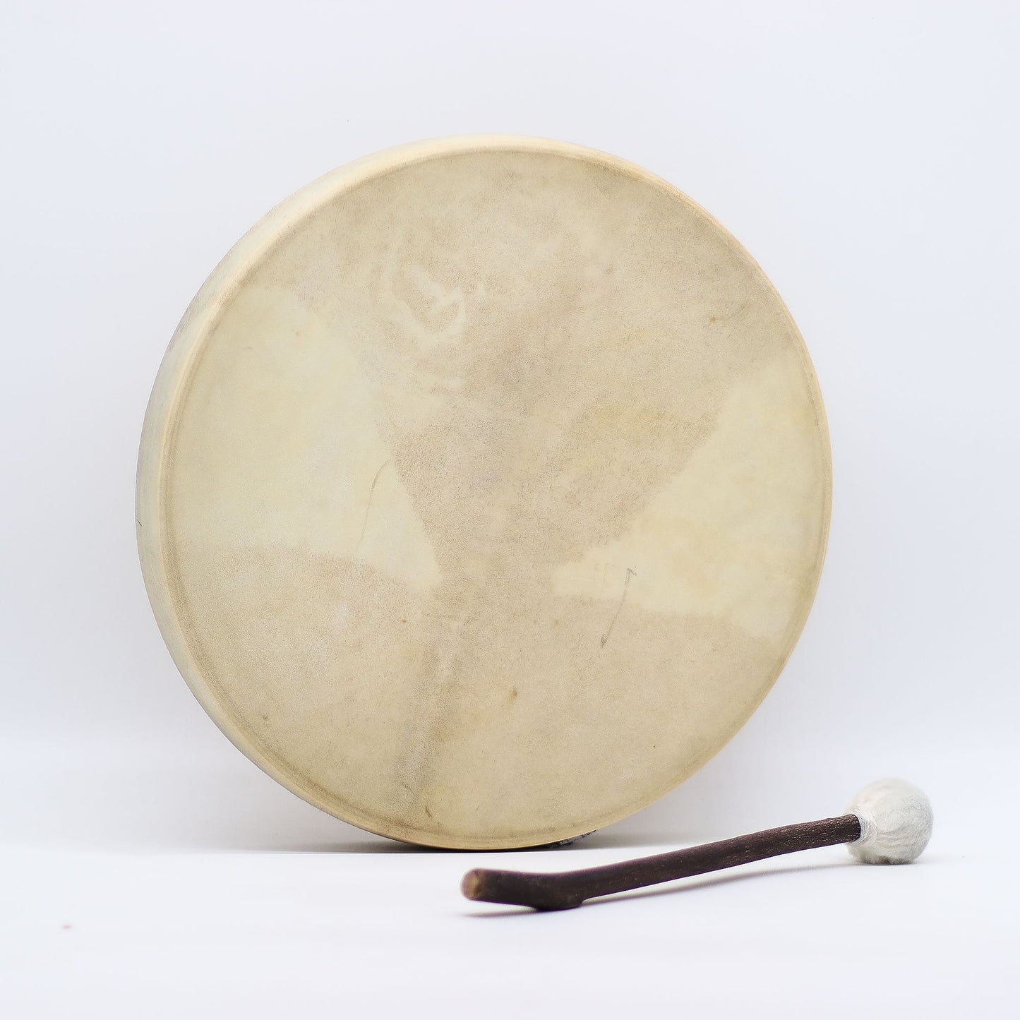 Tambour chamanique de 40 cm en peau naturelle crème sur cadre d'acacia, avec sa mailloche