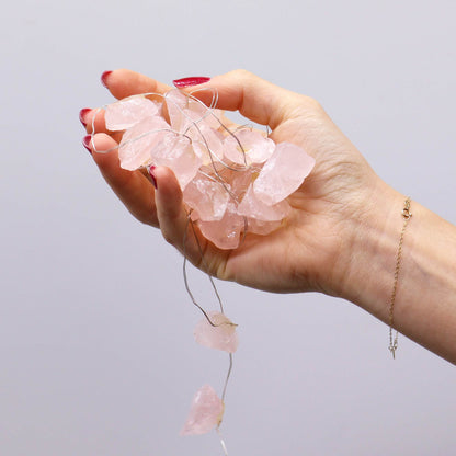 Guirlande Lumineuse en Quartz Rose – Pierres Naturelles, 2,27 m USB