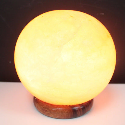 Lampe de Sel de l'Himalaya Boule 15 cm – Grand Socle en Bois