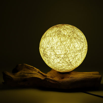 Lampe en Bois Flotté – Abat-jour Coton Crème Enveloppant, 31 cm