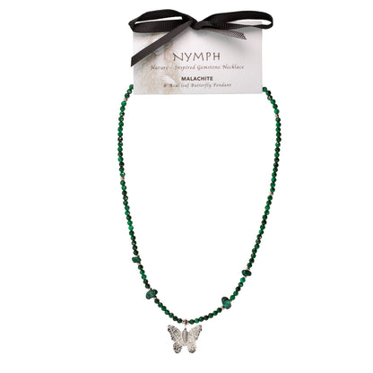 Collier Malachite – Pendentif Papillon en Véritable Feuille
