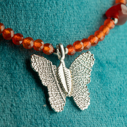 Collier Rubis – Pendentif Papillon en Véritable Feuille
