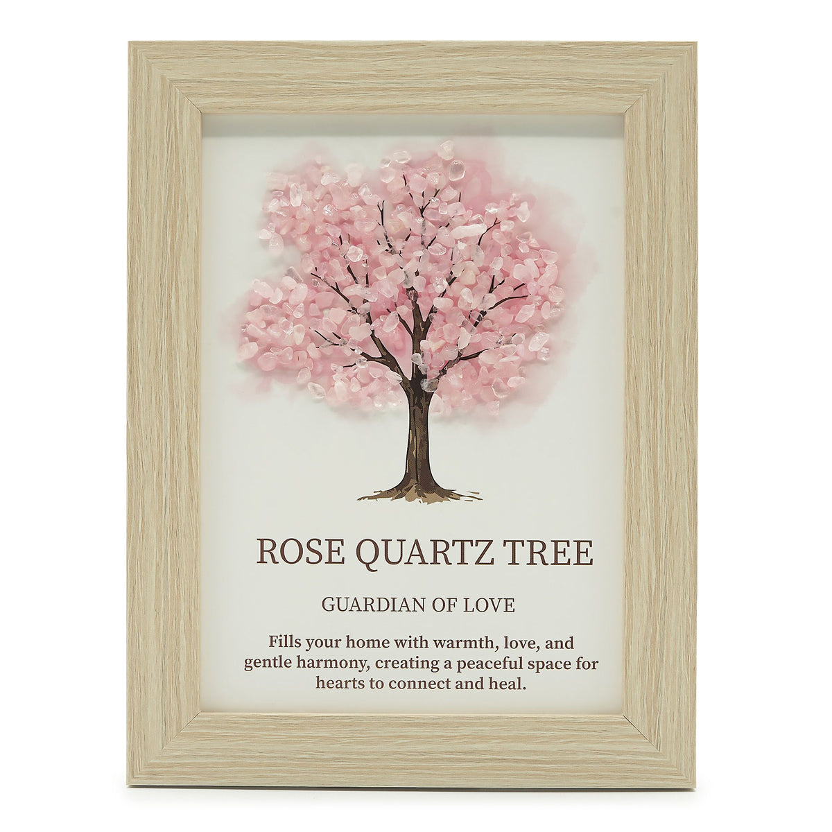 Tableau Arbre de Vie en Quartz Rose – Cadre Bois 21 × 15,5 cm