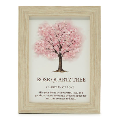 Tableau Arbre de Vie en Quartz Rose – Cadre Bois 21 × 15,5 cm