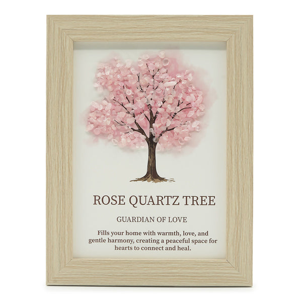 Tableau Arbre de Vie en Quartz Rose – Cadre Bois 21 × 15,5 cm