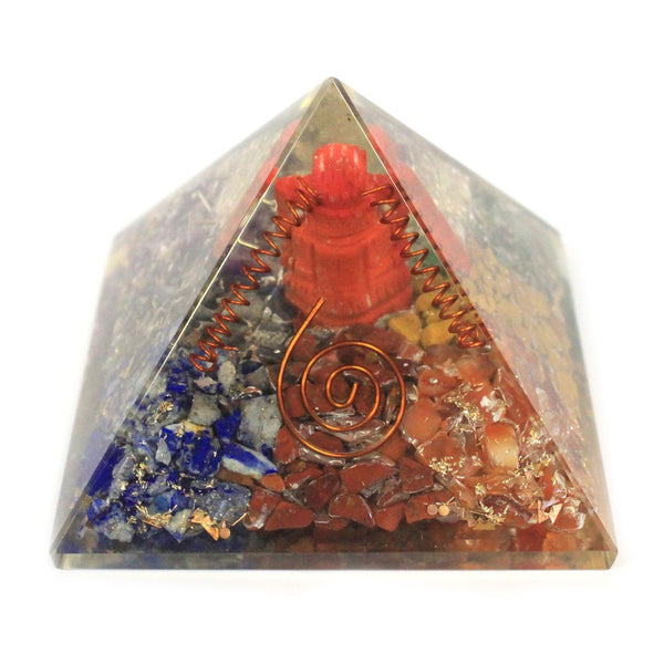 Grande pyramide en orgonite avec figurine dorée de Ganesh, 70 mm